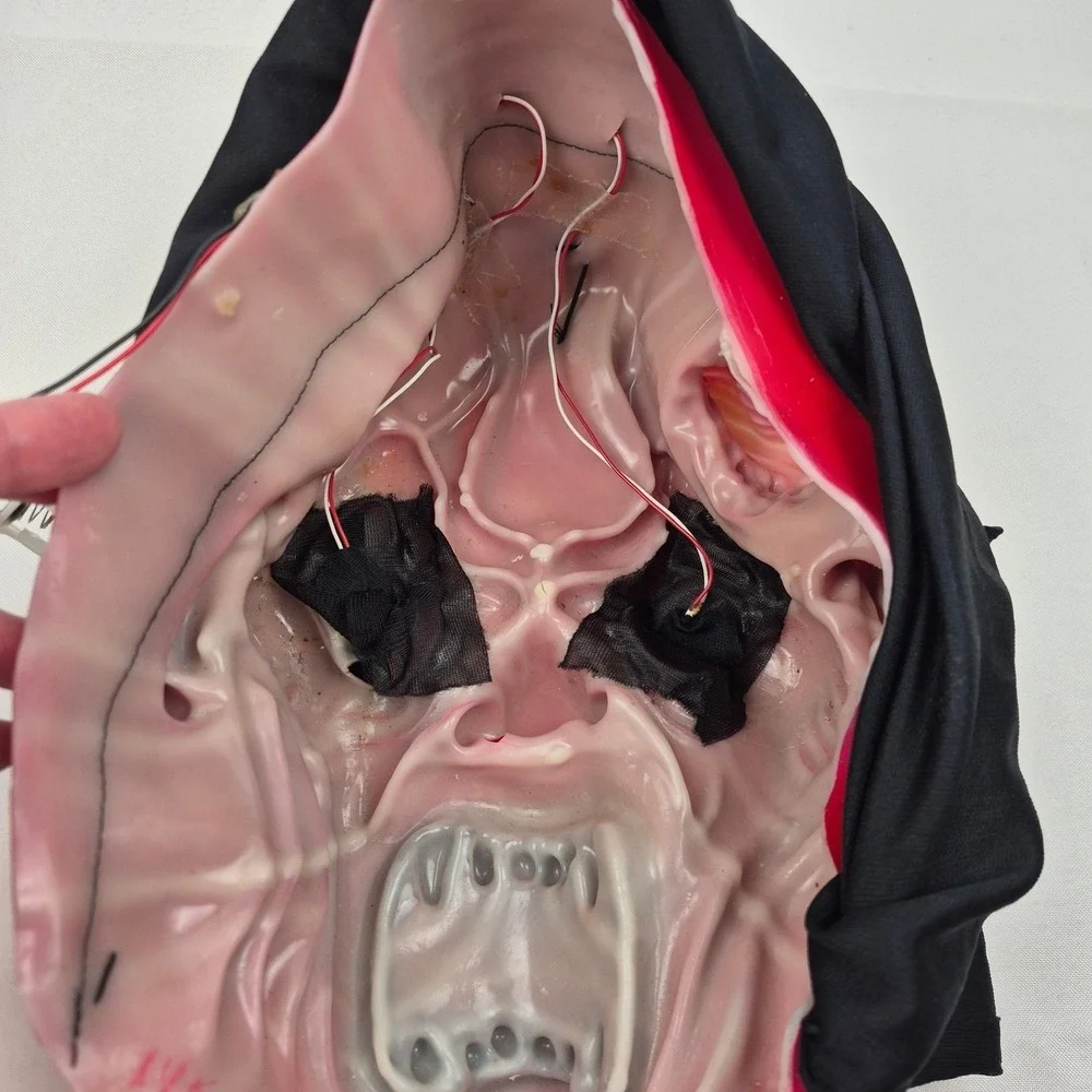 Vtg 90s Halloween Devil Demon‎ Mask Light Up Eyes Works Latex Hood Battery Op